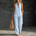 Chic Striped Wide-Leg Pants and Halter Top Set for Women