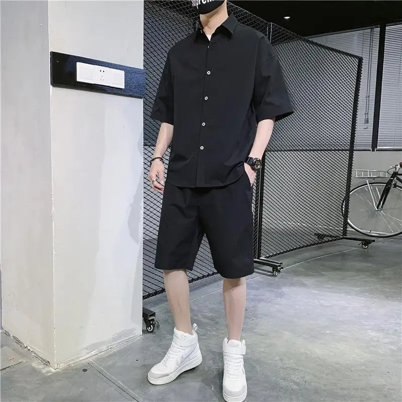 Men's Black Tracksuit Two-Piece Set for Summer Shopping