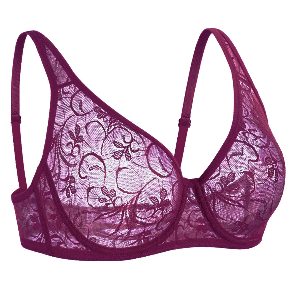 Elegant Plus Size Lace Underwire Bra with Embroidery