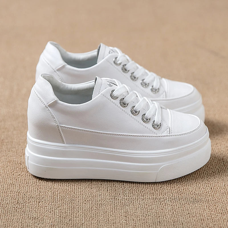 Women's White Platform Sneakers with 8CM Heels for Autumn