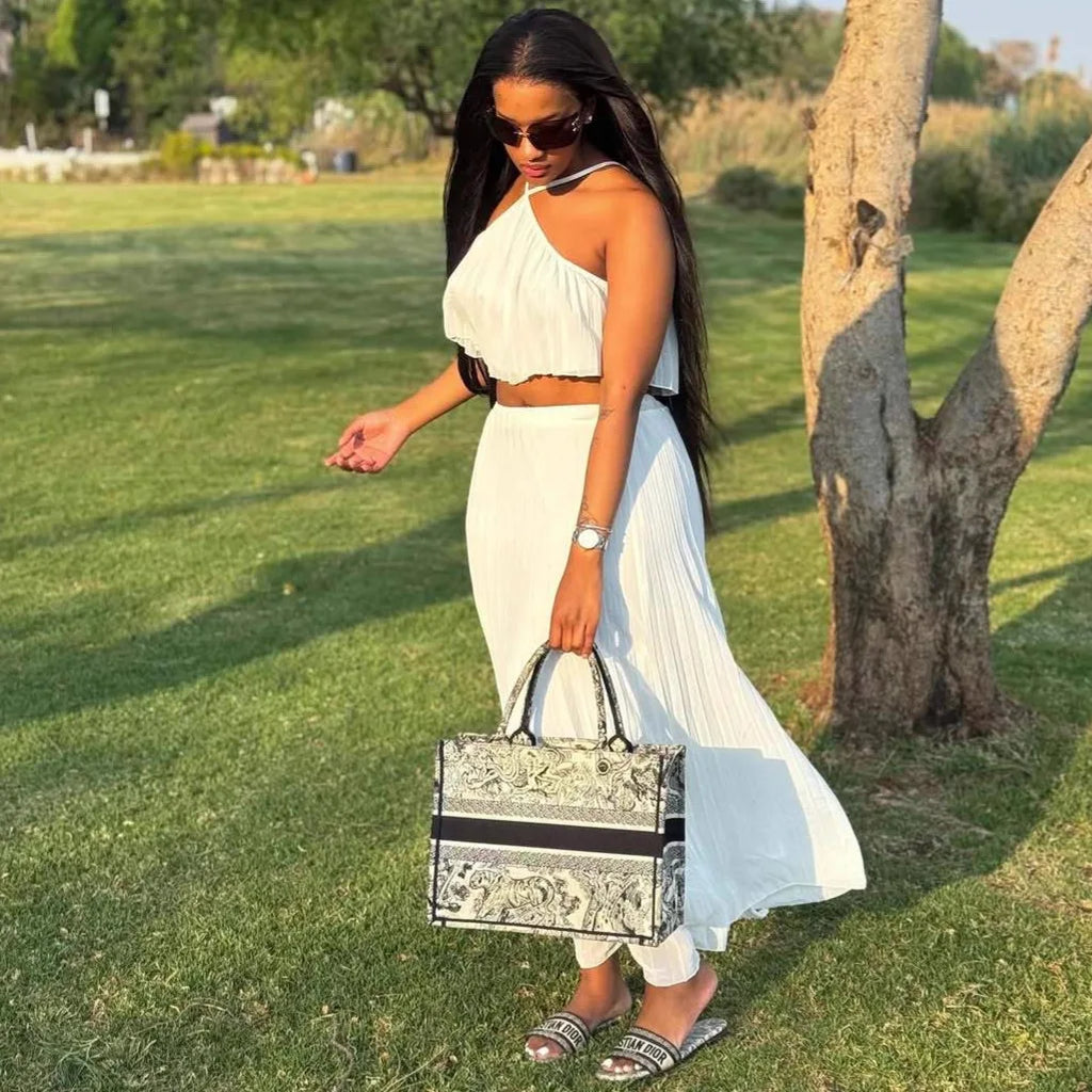 Chic Halter Top and Pleated Skirt Set for Women