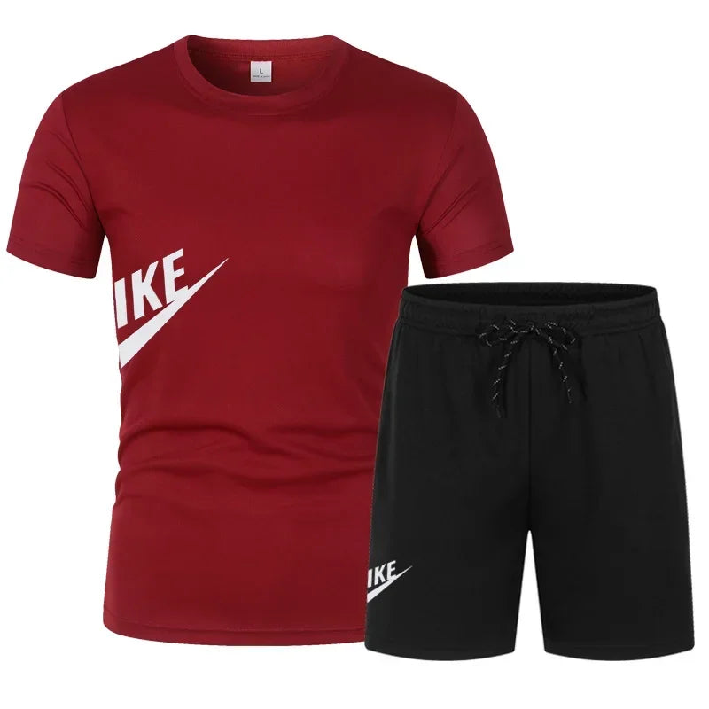 Men's Breathable Polyester Summer T-Shirt and Shorts Set