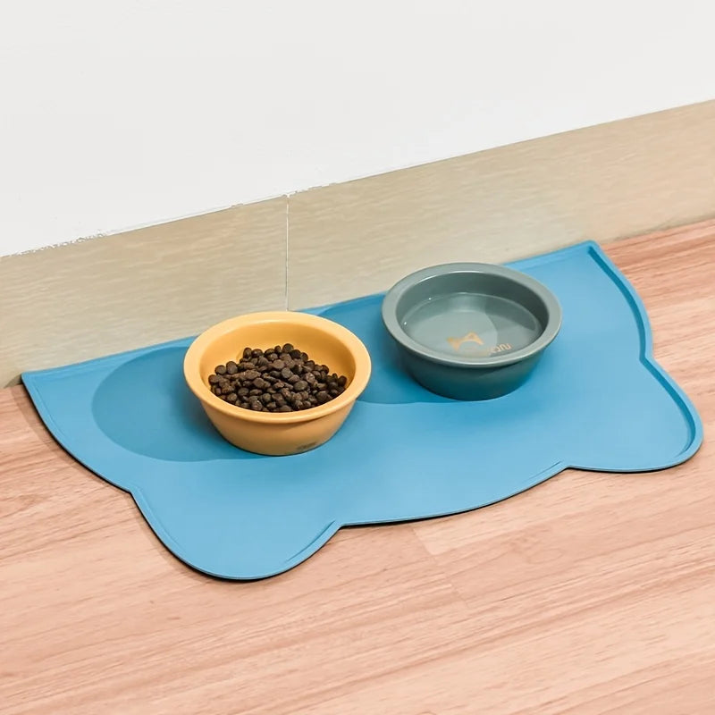 Adorable Cat-Shaped Non-Slip Pet Placemat for Clean Feeding