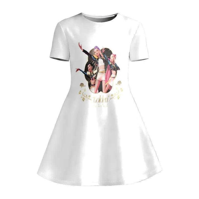 Girls' Casual White T-shirt Dress for Birthdays and Parties