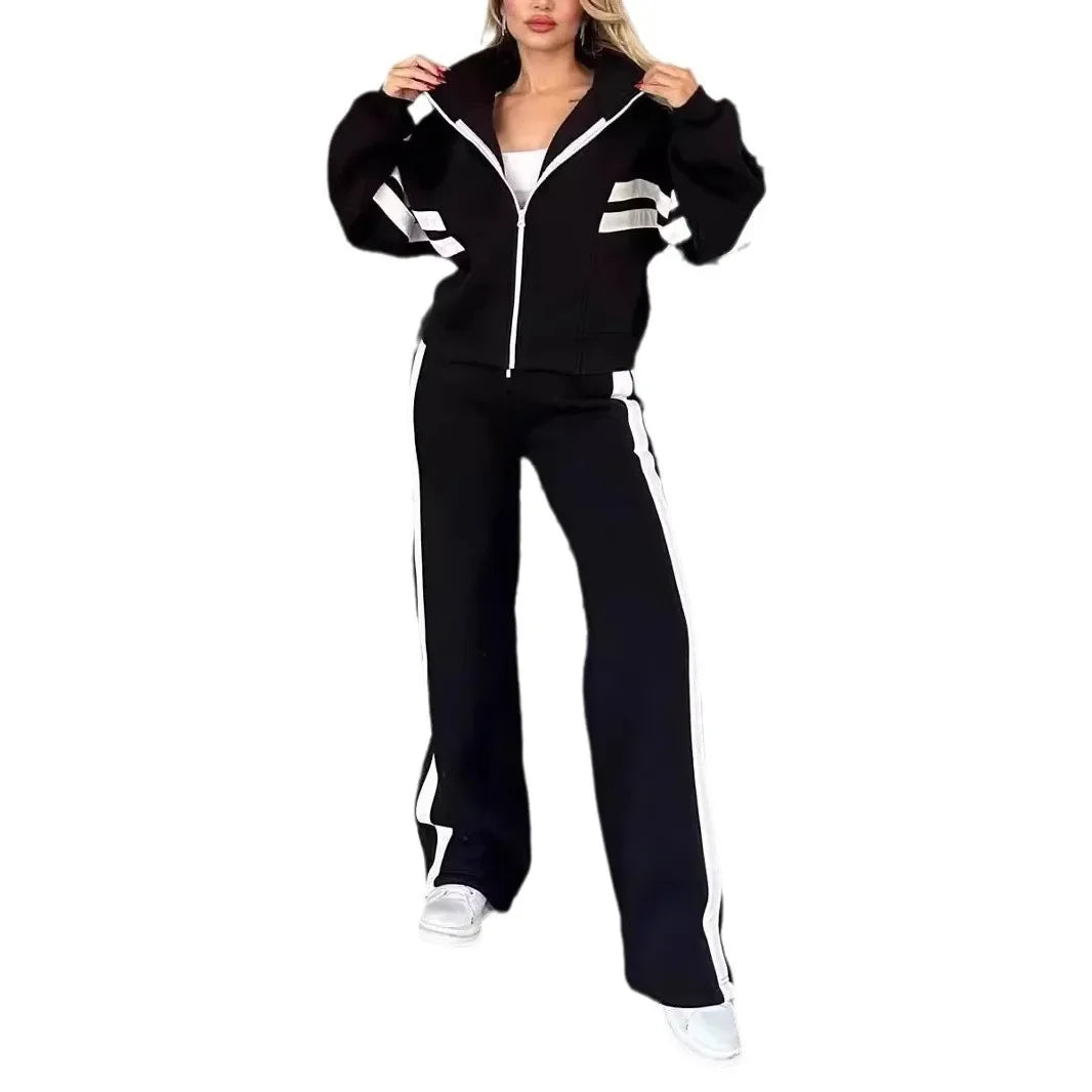 Stylish Striped Jacket and Pants Set for Women