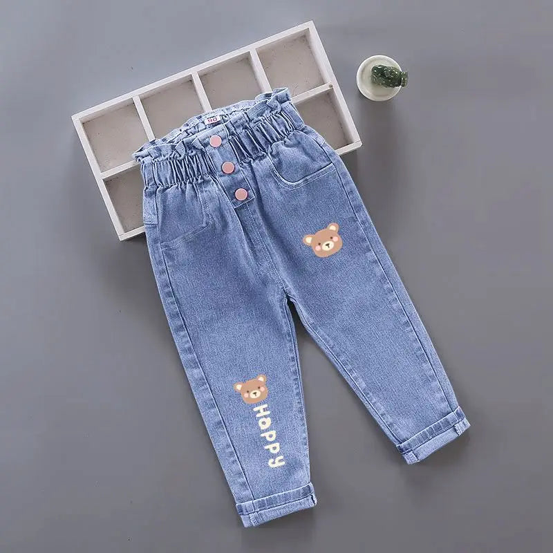Girls Denim Pencil Pants with Elastic Waist for Casual Wear