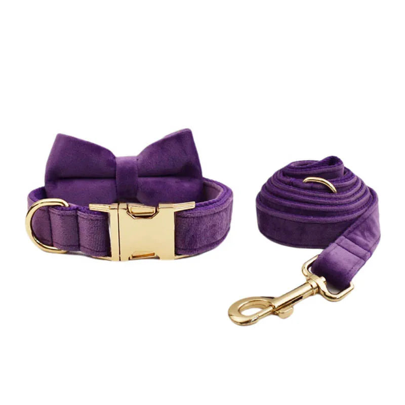 Luxury Velvet Pet Collar and Leash Set with Custom Engraving