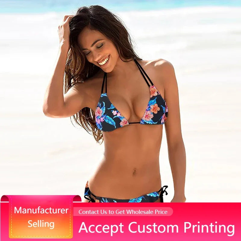 Floral Print Push Up Bikini Set for Women in Polyester Blend