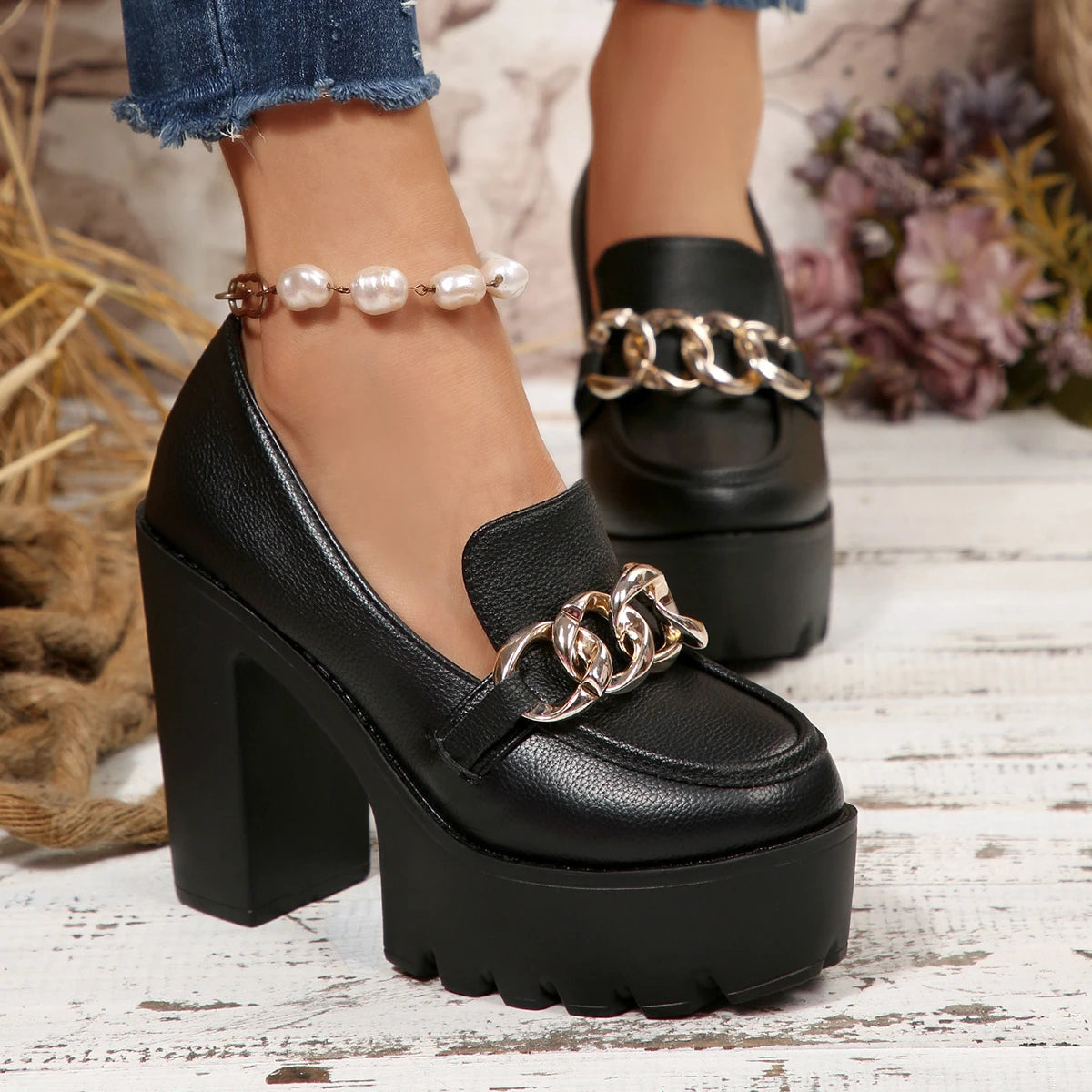 Stylish Chunky High Heel Platform Pumps for Women