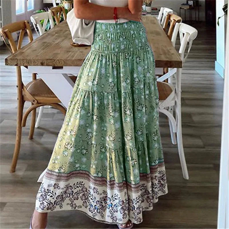 Casual Bohemian Floral Print Skirt for Women