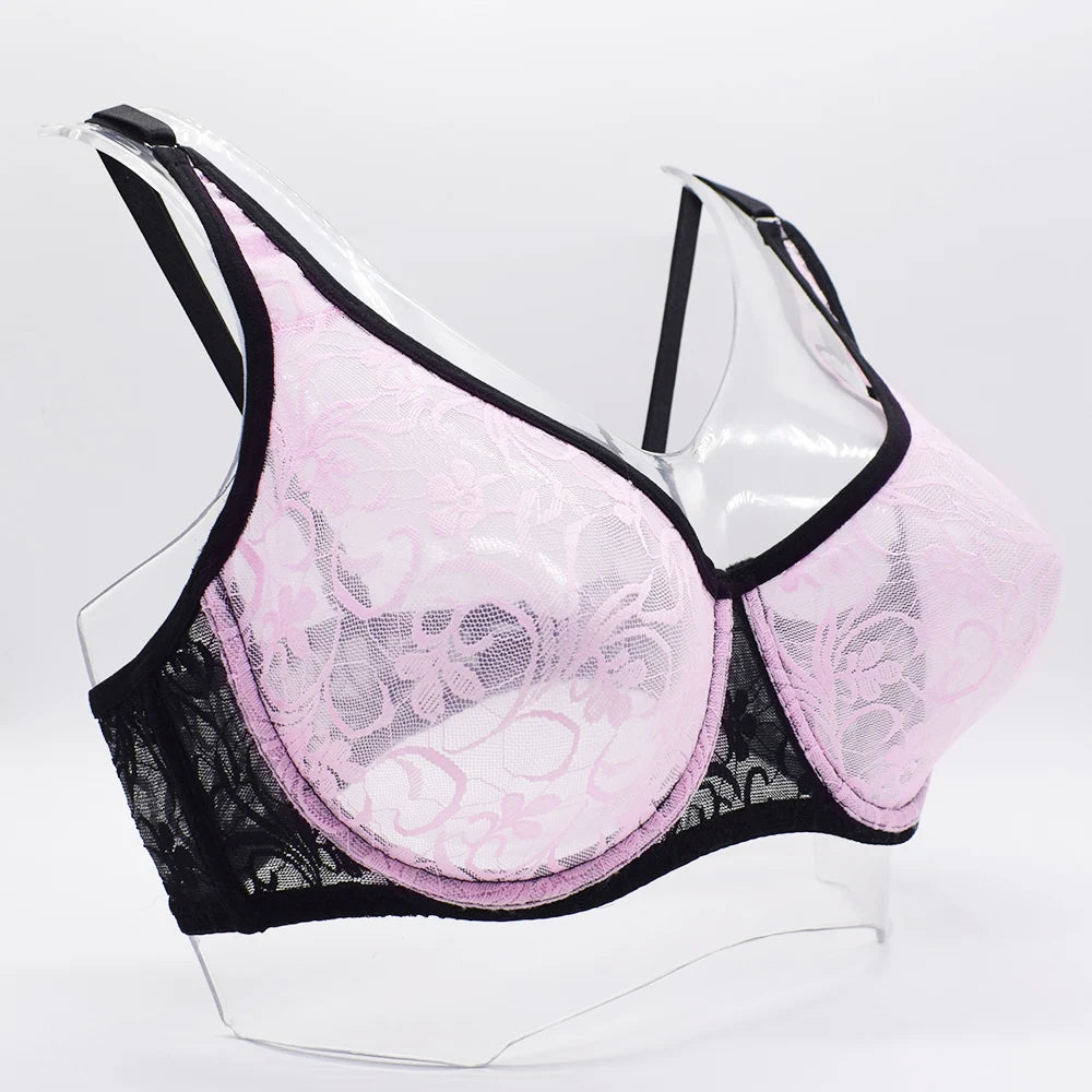 Lace Underwire Bra for Women with Embroidery and Hollow Out Design