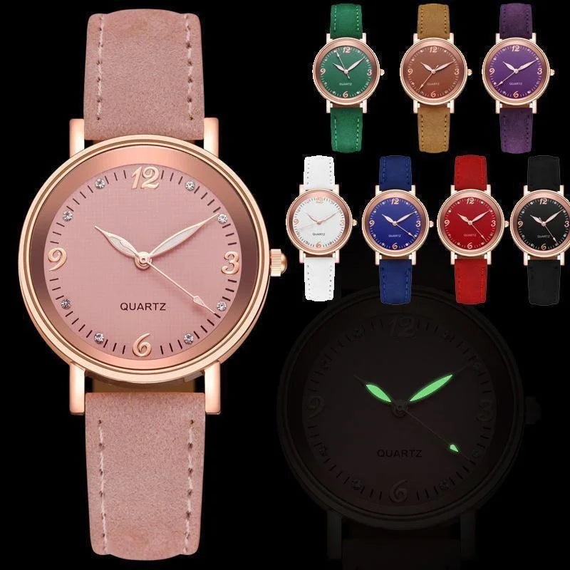 Elegant Women's Quartz Watch with Leather Band and Luminous Dial