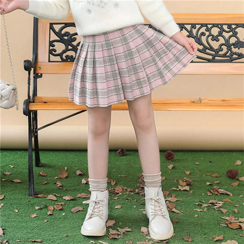 Vintage Plaid Pleated Skirt for Girls Ages 7-13