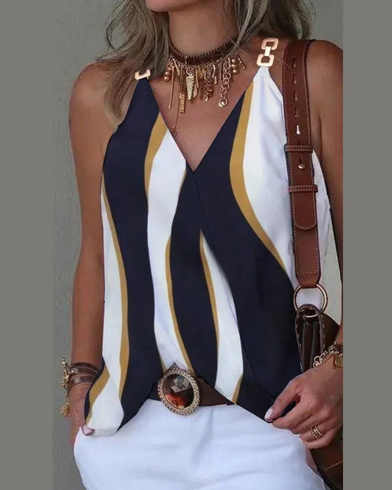 Summer Print Sleeveless Blouse for Women in Jersey Fabric