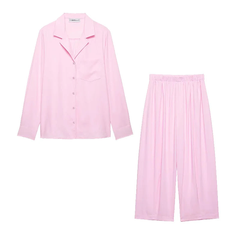 Chic Women's Mid Waist Pants Set with Lapel Collar