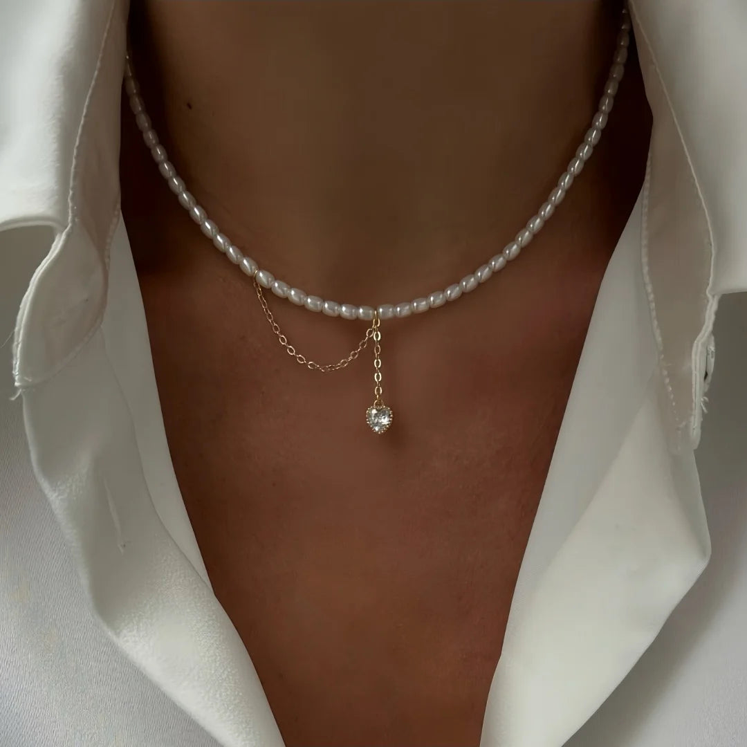 Gold Silver Minimalist Pearl Necklace for Women