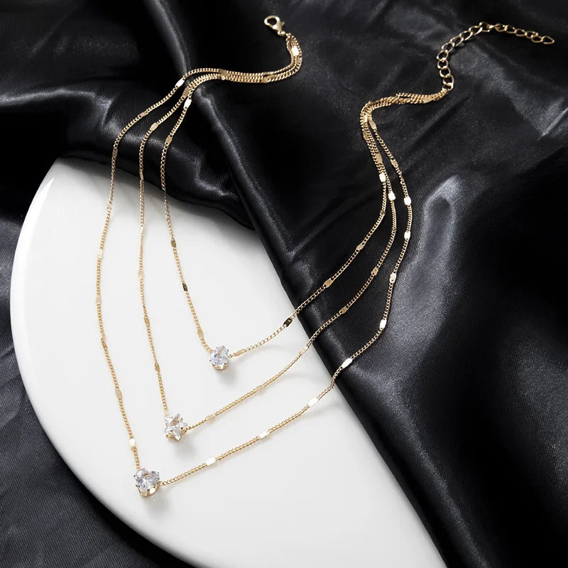 Trendy Heart Zircon Pendant Necklace for Women Party Wear