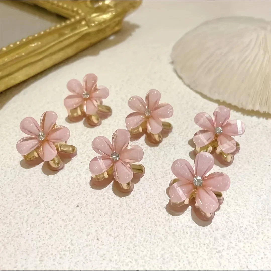 Flower Shaped Hair Grab Clips for Girls - Faux Pearl Alloy Barrettes