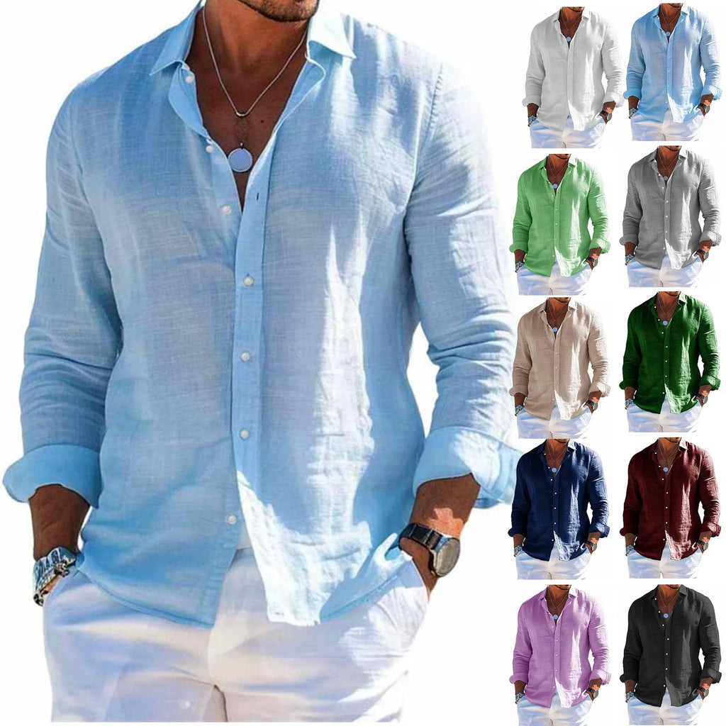 Men's Casual Long Sleeve Polyester Shirt for Spring and Summer