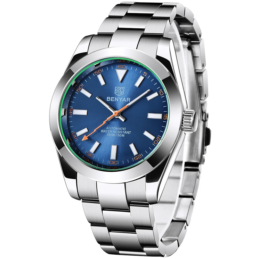 Benyar 41mm Men's Automatic Mechanical Watch Stainless Steel