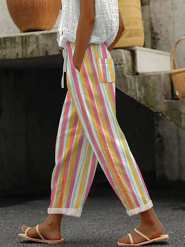 Boho Style Women's Wide Leg Pants in Polyester