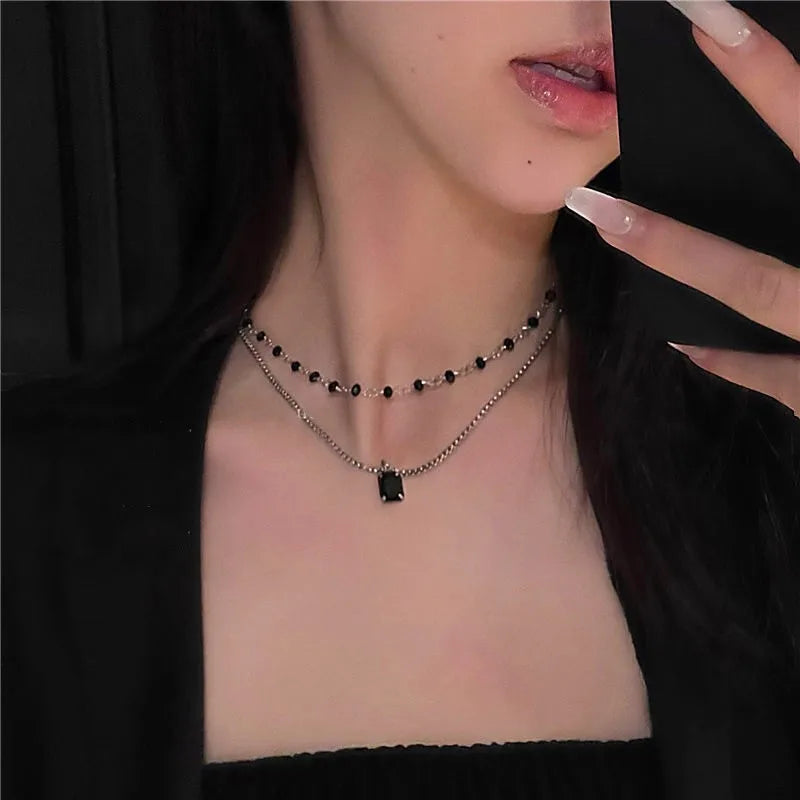 Silver Double Layer Geometric Choker Necklace for Women