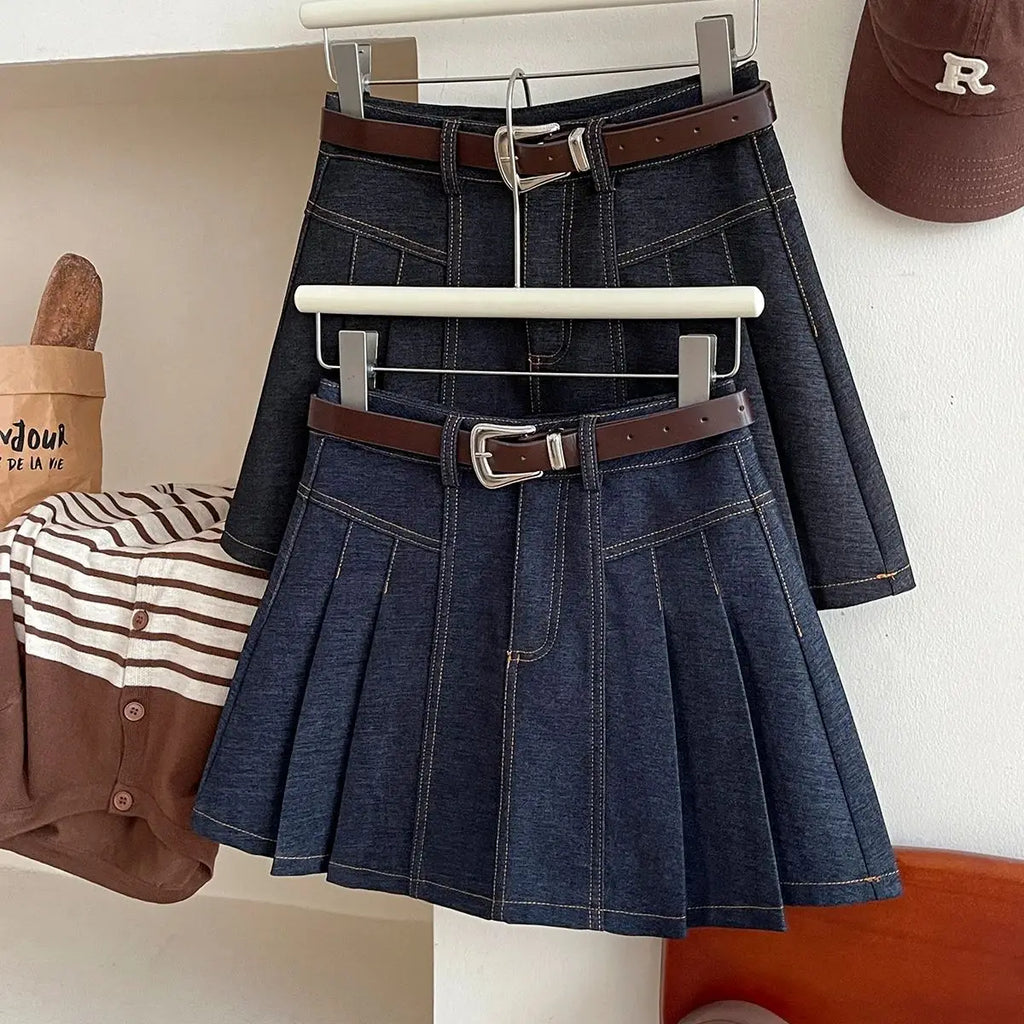 Vintage Black A-Line Skirt for Women in Imitation Denim