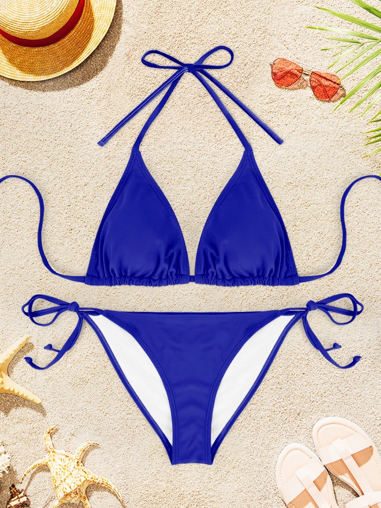 Solid Color Sexy Bikini Swimsuit Set for Women