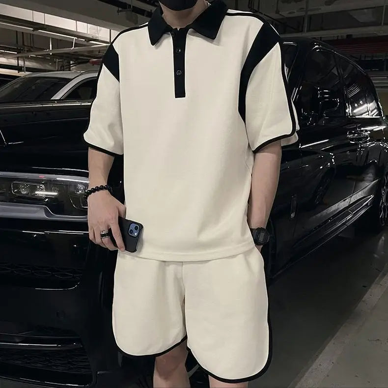 Men's Summer Two-piece Suit Set with Polo Shirt and Shorts
