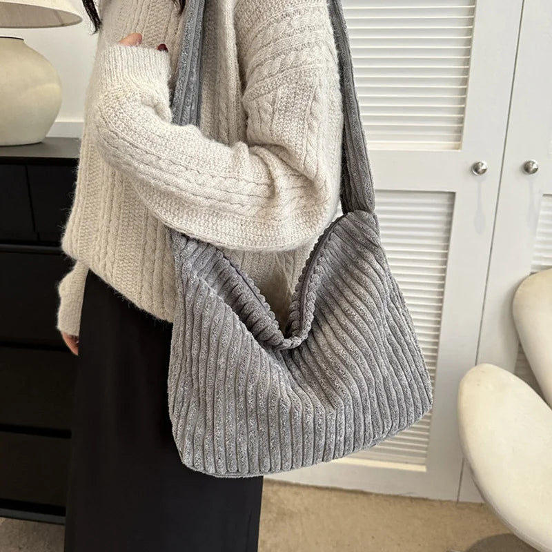 Corduroy Winter Tote Bag for Women Stylish Shoulder Bag