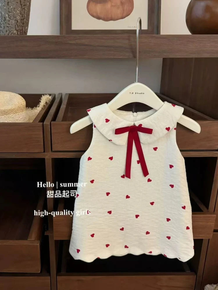Korean Girls Summer Cotton Heart Dress for Ages 1-3