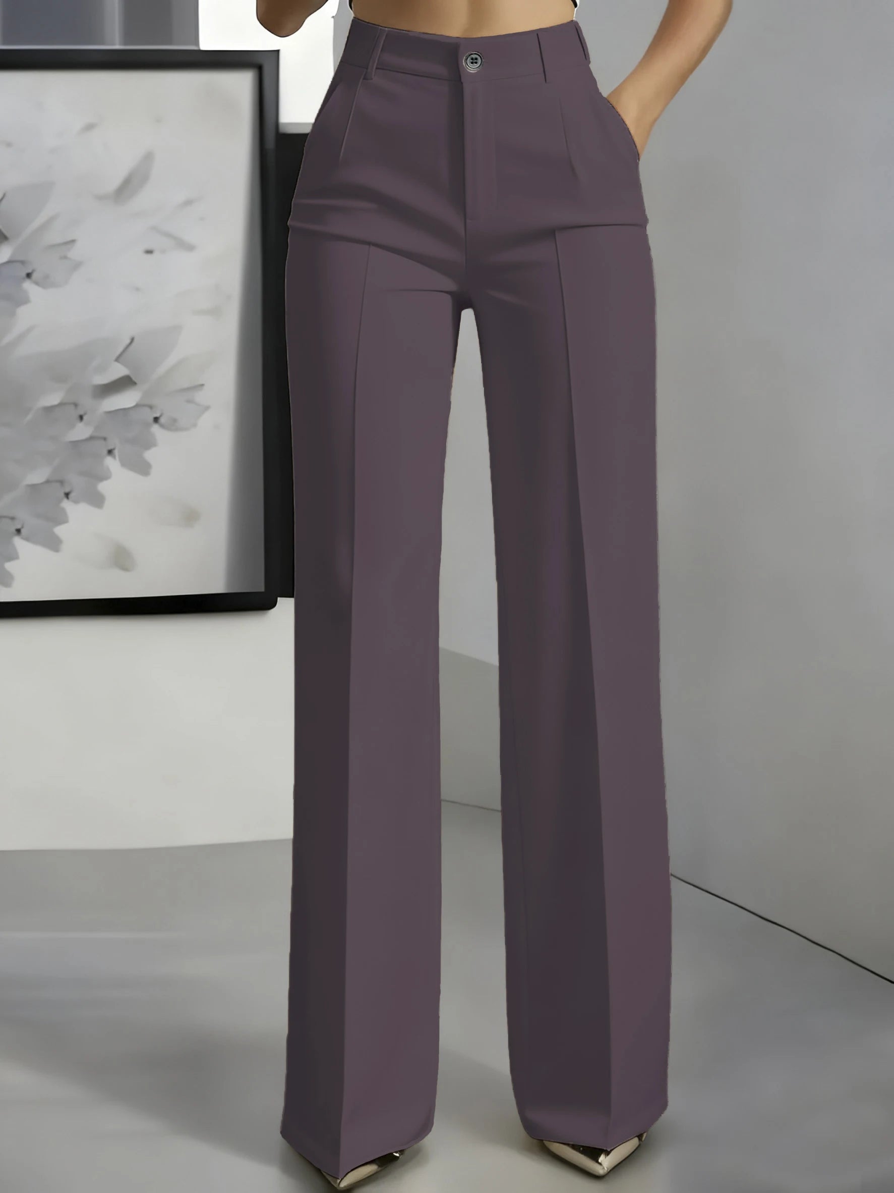 2026 Women's High-Waisted Draped Suit Pants in Solid Twill