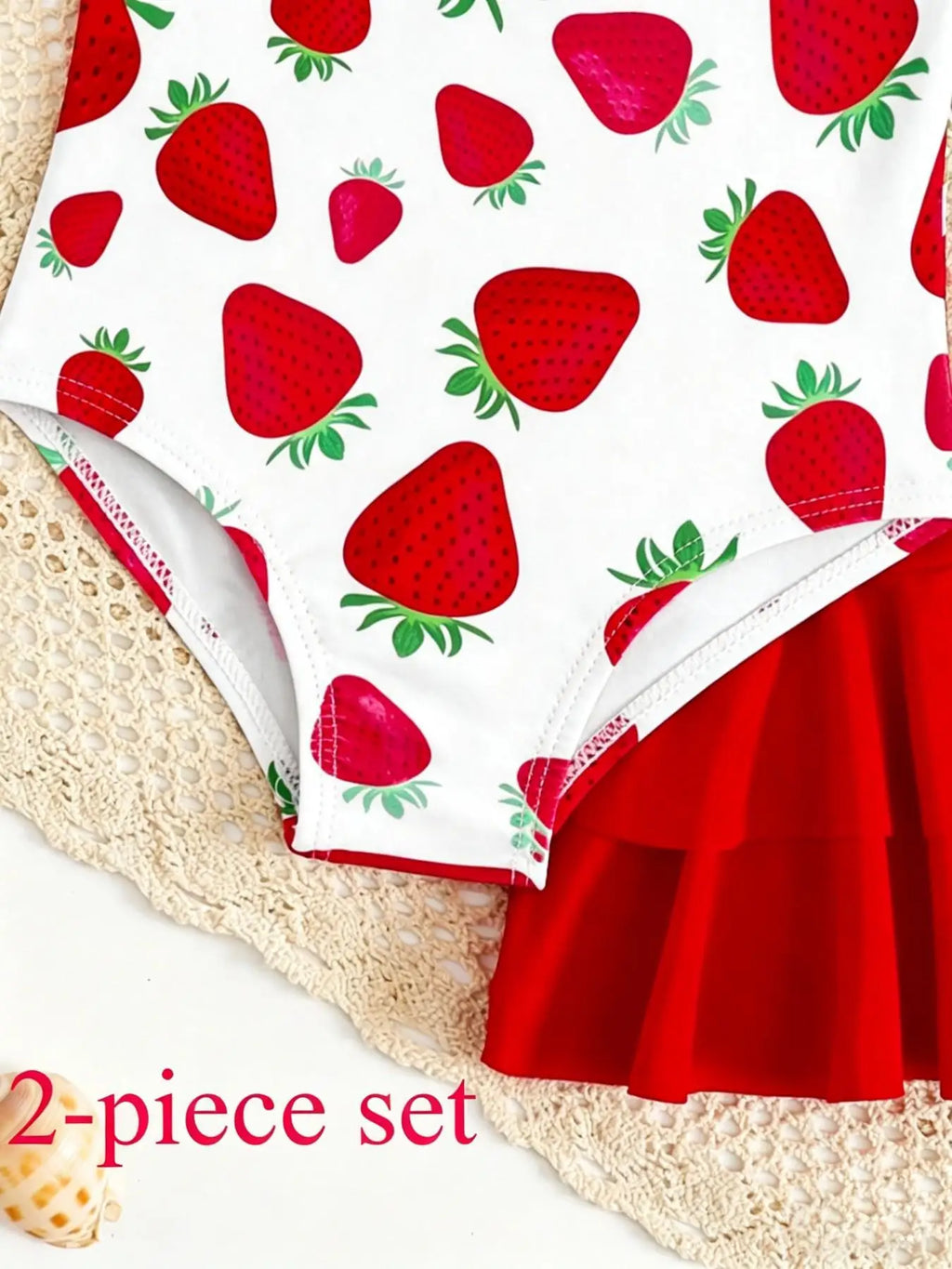 Girls' Strawberry Print One-Piece Swimsuit and Skirt Set