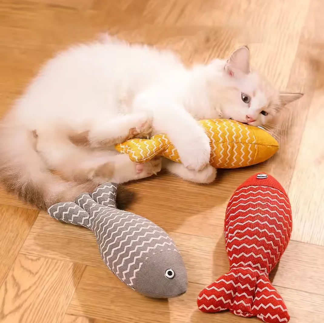 Linen Fish Pillow Cat Chew Toy for Training and Play