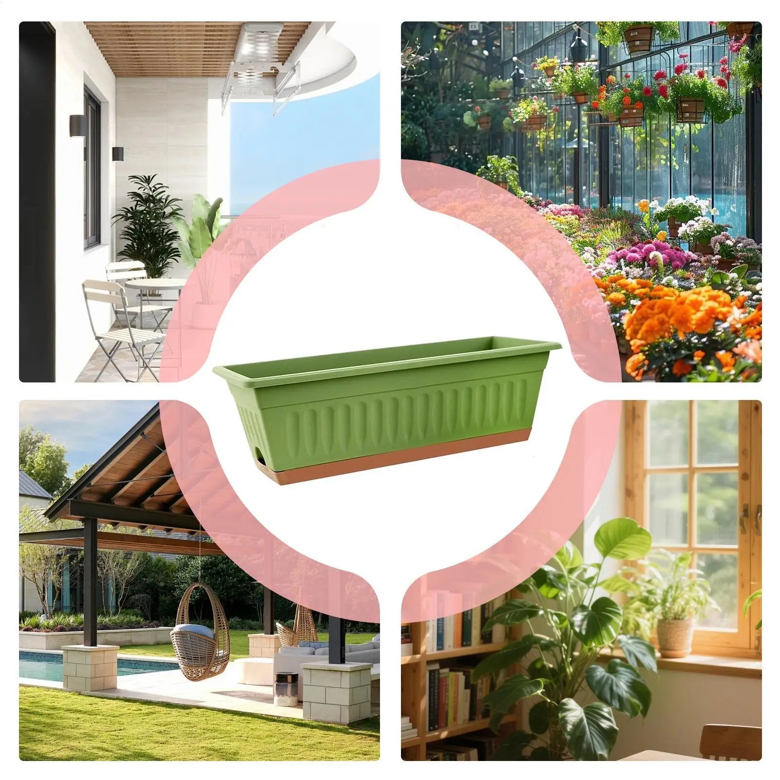 Rectangle Plastic Flower Planter Set for Indoor and Outdoor Use