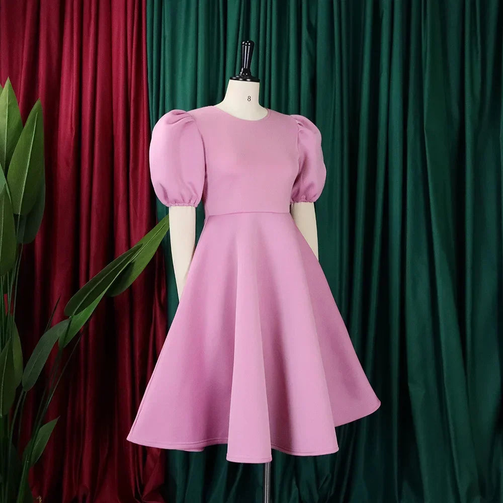 Luxury Polyester A-Line Dress with O Neck for Women