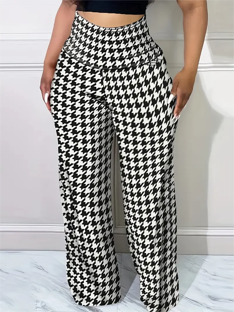 Women's High Waist Plaid Wide Leg Pants for Casual Wear