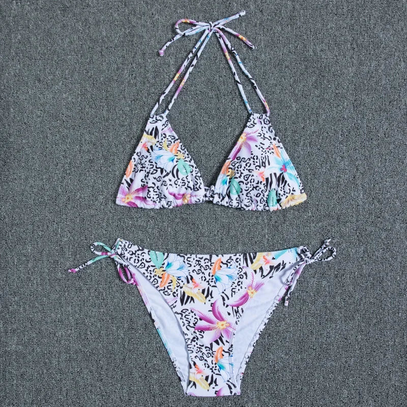 Floral Print Push Up Bikini Set for Women in Polyester Blend