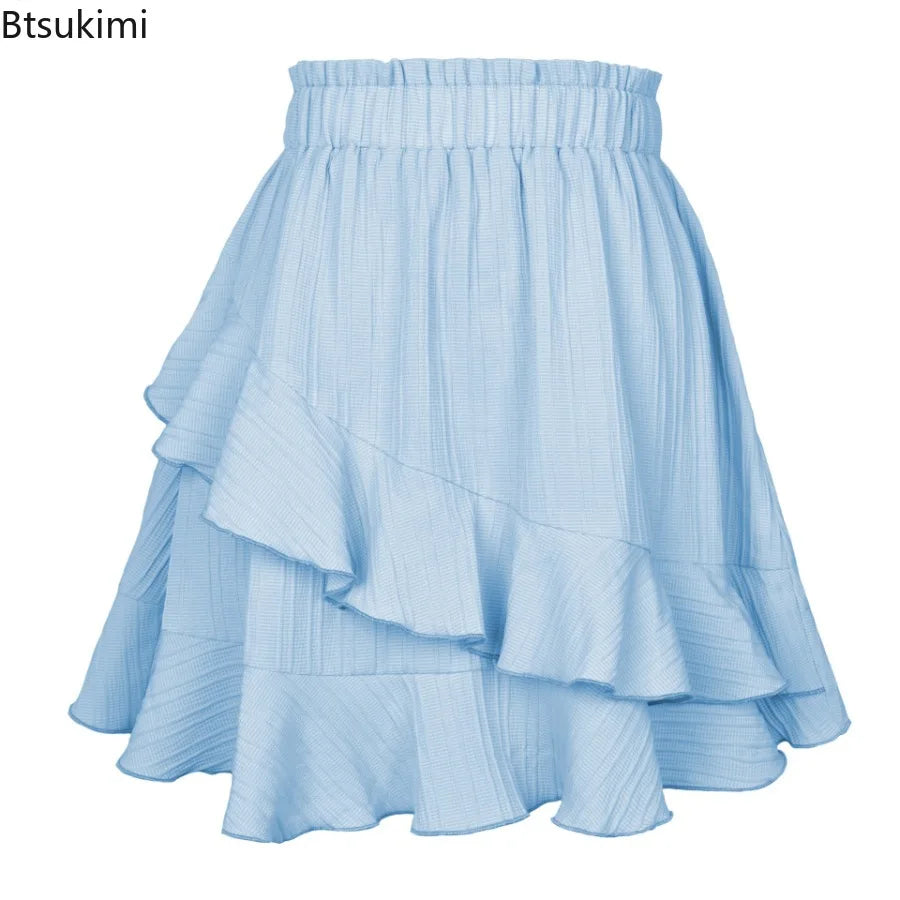 Stylish High Waist Ruffle Skirt for Women in Solid Colors