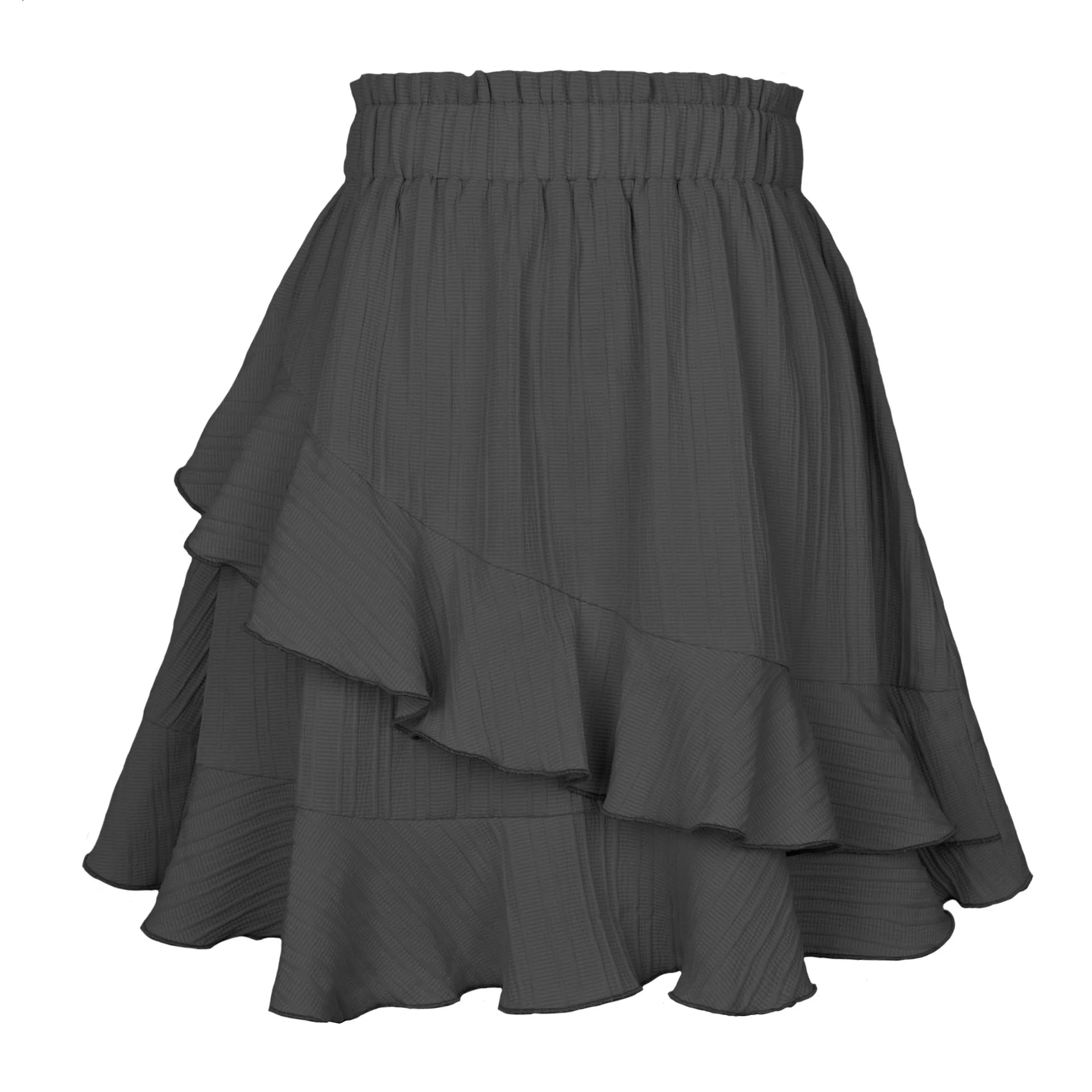 Stylish High Waist Ruffle Skirt for Women in Solid Colors