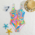 Fashionable Blue One-Piece Girls Swimsuit for Ages 8-12