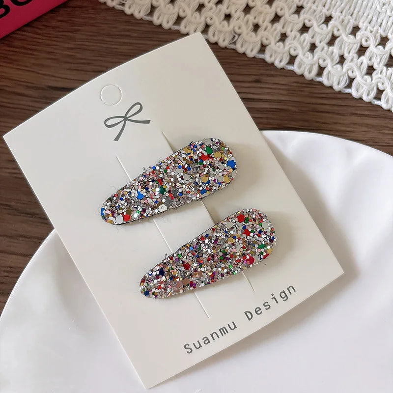 Glitter Teardrop Hair Clips for Girls - Cotton Blend Barrettes