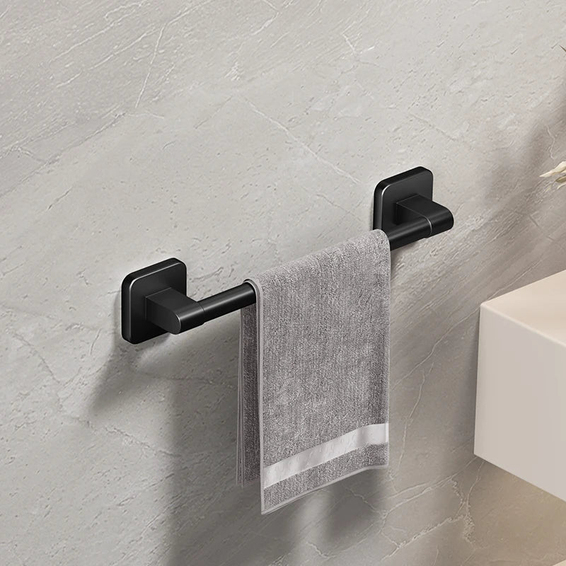 Self-Adhesive Aluminum Alloy Bathroom Towel Rack in Black