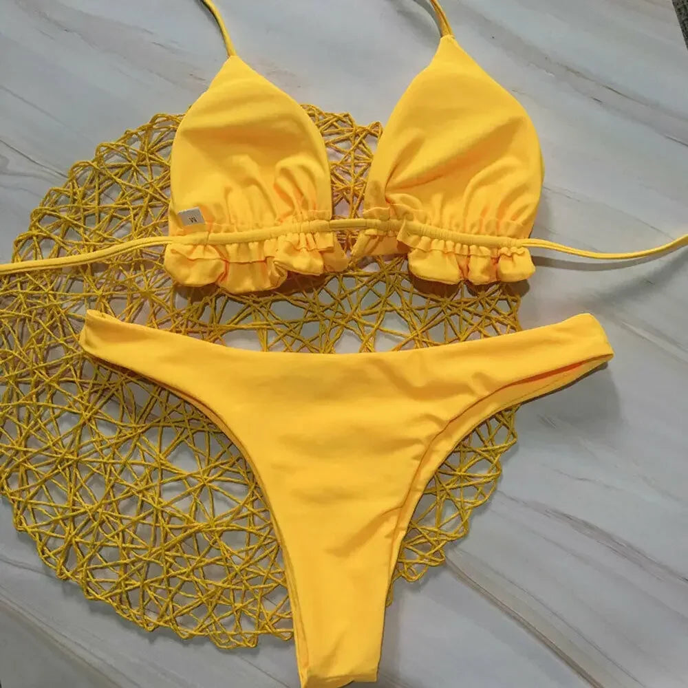Trendy Push-up Brazilian Bikini Set for Women in Polyester