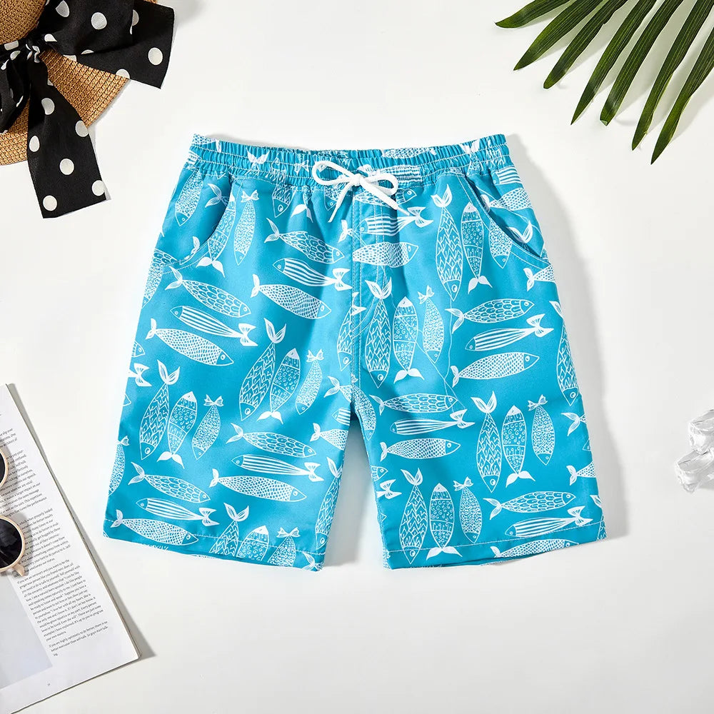 Boys Swimming Shorts Tree Print Quickdry Summer Beachwear