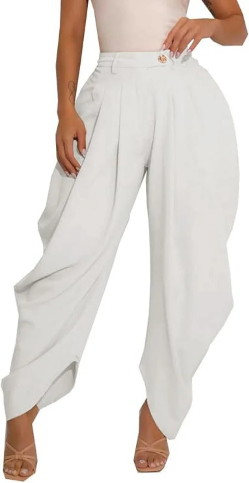 High Waist Solid Color Pleated Pants for Women by LINLING