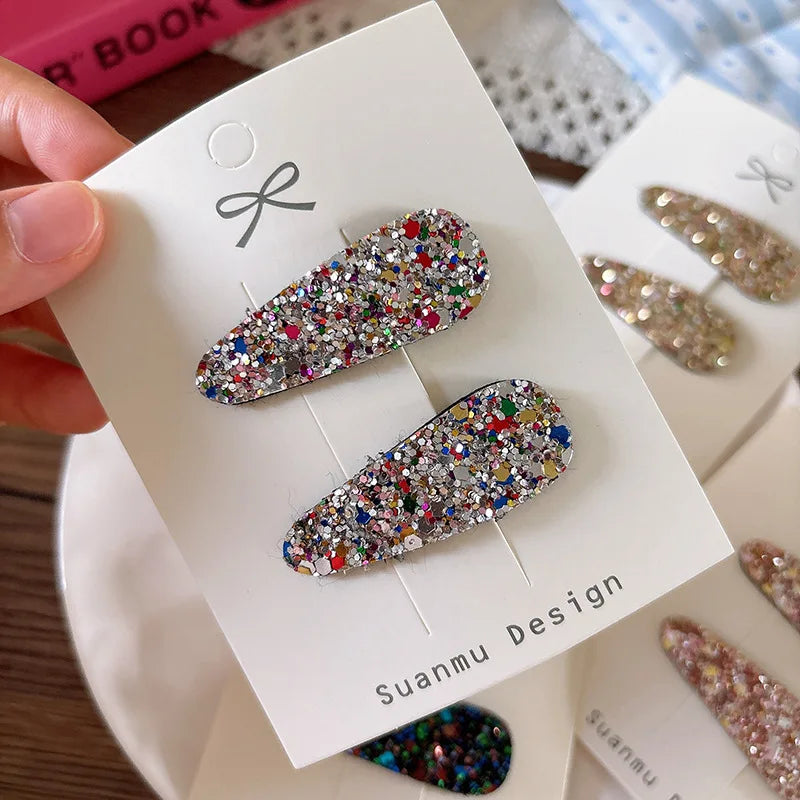 Glitter Teardrop Hair Clips for Girls - Cotton Blend Barrettes