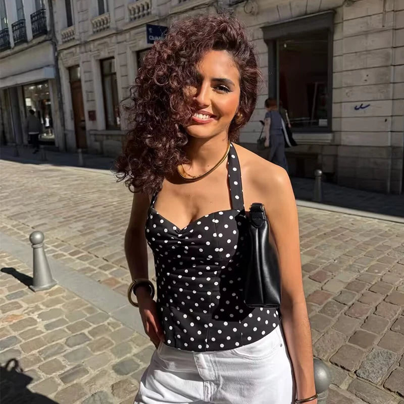 Women's Halter Tops Fashion Polka Dot Top Woman Summer Sexy Backless Tops Female Chic Tops