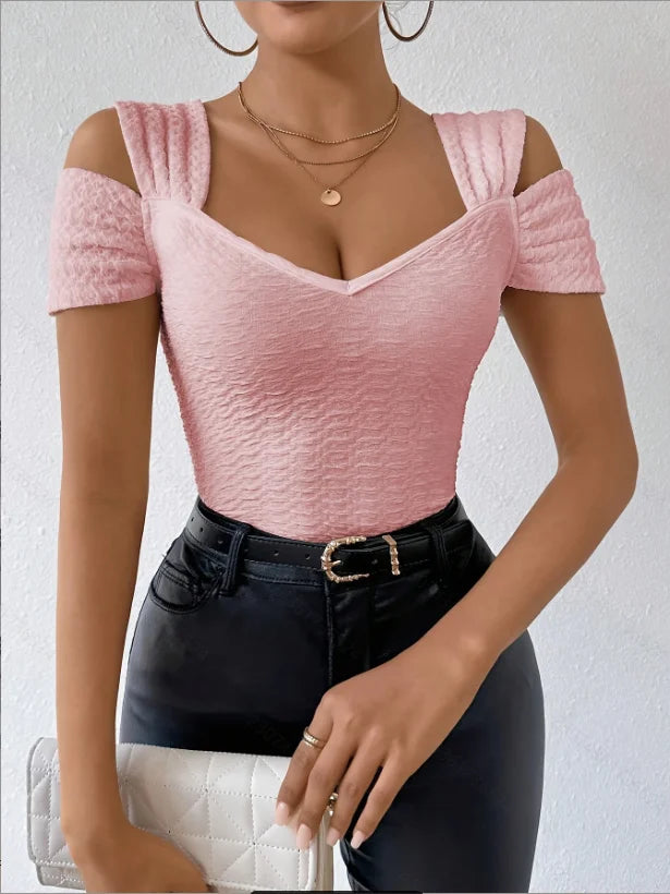 Slim Fit Off-Shoulder V-Neck T-Shirt for Women