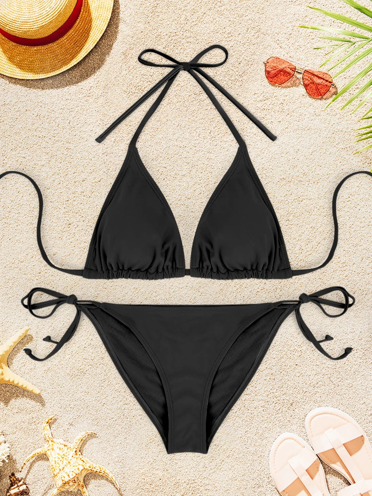 Solid Color Sexy Bikini Swimsuit Set for Women